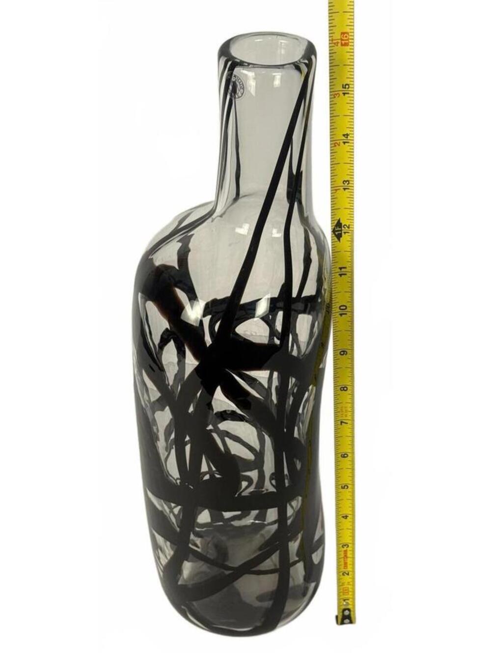 Large Hand Blown Art Glass Vase – Black Abstract Swirl, Bergström Style (16") - Picture 4 of 4